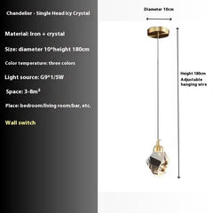 Copper Crystal Chandelier Modern Minimalist Three Head Luxury Ceiling Light