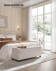 Cream Storage Ottoman Bench 43Inch Living Room Furniture