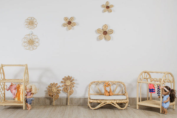 Rattan Daisy Wall Decor Boho Nursery Flower Hanging Handmade Natural