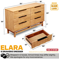 Elara Solid Wood Dresser with 6 Drawers