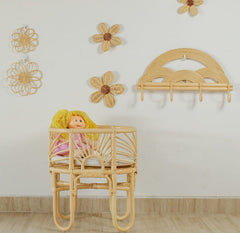 Rattan Daisy Wall Decor Boho Nursery Flower Hanging Handmade Natural