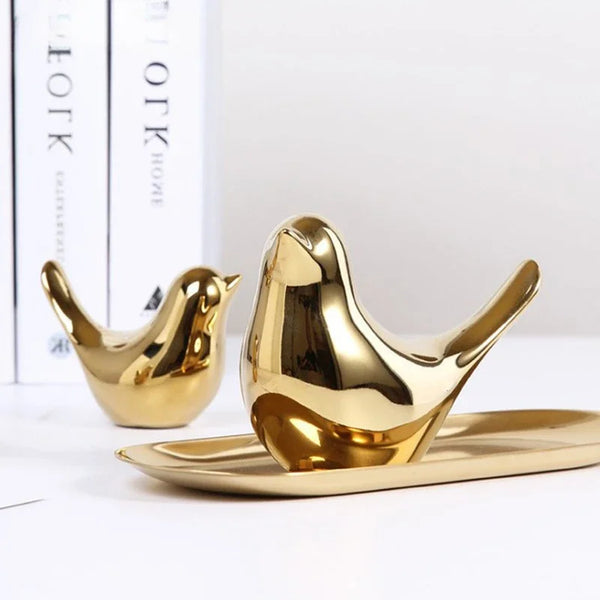 Golden Ceramic Bird Figurines Modern Luxury Home Decorative Ornaments