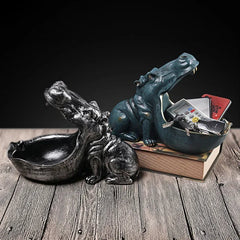 Hippo Storage Decor Statue Figurine Key Candy Container Home Accessory