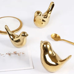 Golden Ceramic Bird Figurines Modern Luxury Home Decorative Ornaments
