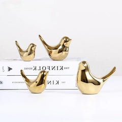 Golden Ceramic Bird Figurines Modern Luxury Home Decorative Ornaments