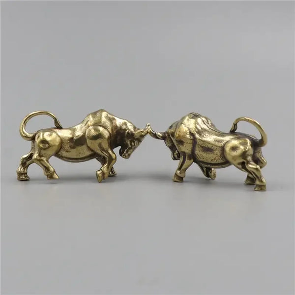 Vintage Brass Bull Keychain Zodiac Figurine Copper Pendant Home Accessory