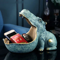 Hippo Storage Decor Statue Figurine Key Candy Container Home Accessory