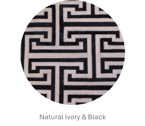 T MODEL – Maze-Inspired Cowhide Patch Rug