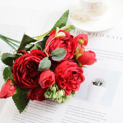 Artificial Rose Peony Silk Flower Bouquet Wedding Home Party Decor