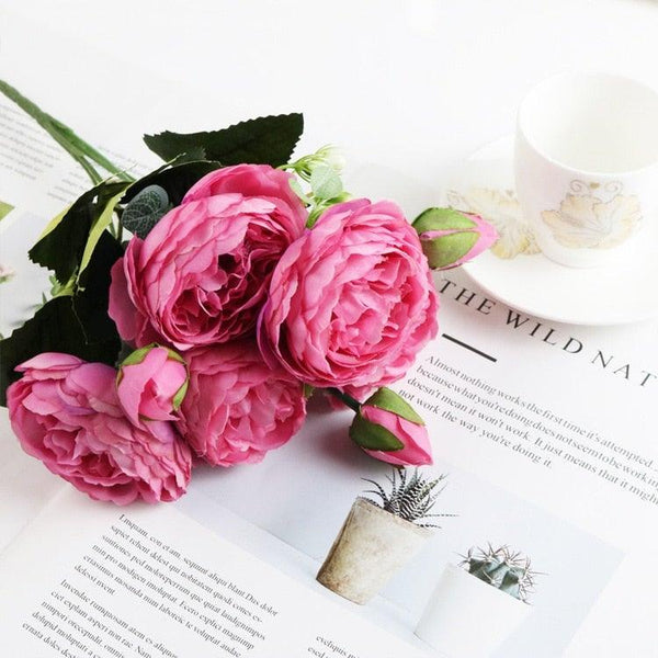 Artificial Rose Peony Silk Flower Bouquet Wedding Home Party Decor
