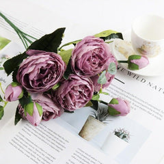 Artificial Rose Peony Silk Flower Bouquet Wedding Home Party Decor