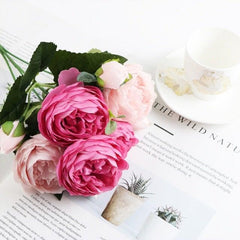 Artificial Rose Peony Silk Flower Bouquet Wedding Home Party Decor