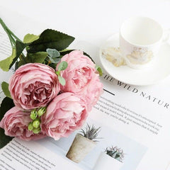 Artificial Rose Peony Silk Flower Bouquet Wedding Home Party Decor