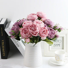 Artificial Rose Peony Silk Flower Bouquet Wedding Home Party Decor