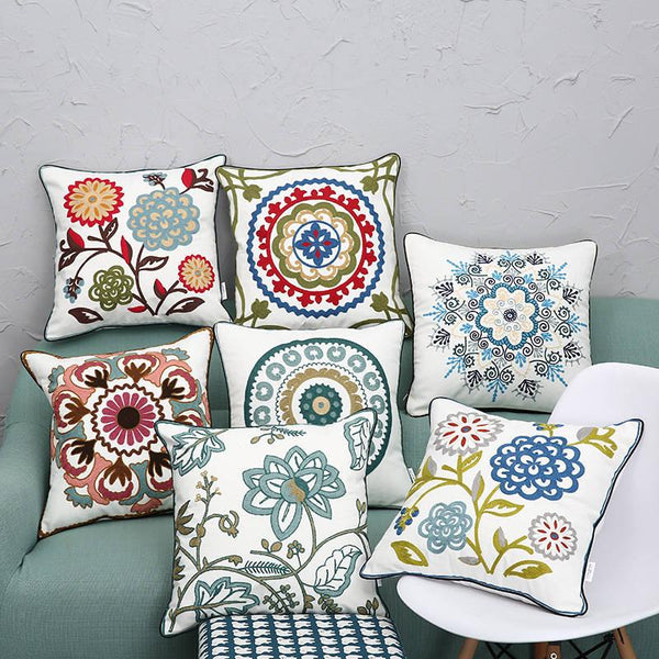 Vintage Floral Embroidered Pillow Cover – 45x45cm