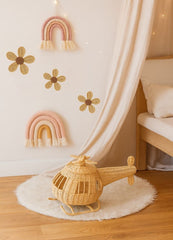 Rattan Daisy Wall Decor Boho Nursery Flower Hanging Handmade Natural