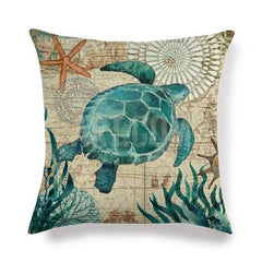 Marine Sea Life Linen Pillow Cover – 45x45cm