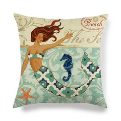 Marine Sea Life Linen Pillow Cover – 45x45cm