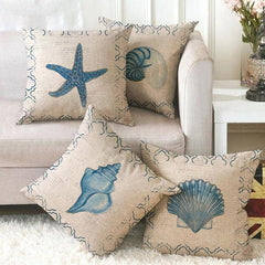 Marine Sea Life Linen Pillow Cover – 45x45cm