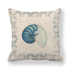 Marine Sea Life Linen Pillow Cover – 45x45cm