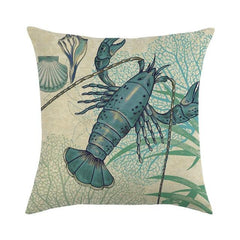 Marine Sea Life Linen Pillow Cover – 45x45cm