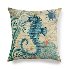 Marine Sea Life Linen Pillow Cover – 45x45cm