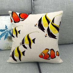 Marine Sea Life Linen Pillow Cover – 45x45cm