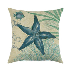 Marine Sea Life Linen Pillow Cover – 45x45cm