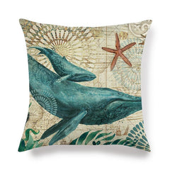 Marine Sea Life Linen Pillow Cover – 45x45cm