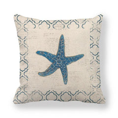 Marine Sea Life Linen Pillow Cover – 45x45cm