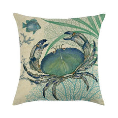Marine Sea Life Linen Pillow Cover – 45x45cm
